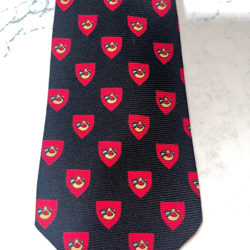 Vintage Ralph Lauren Polo Logo Wool Necktie Black Red Print Preppy School Boy
